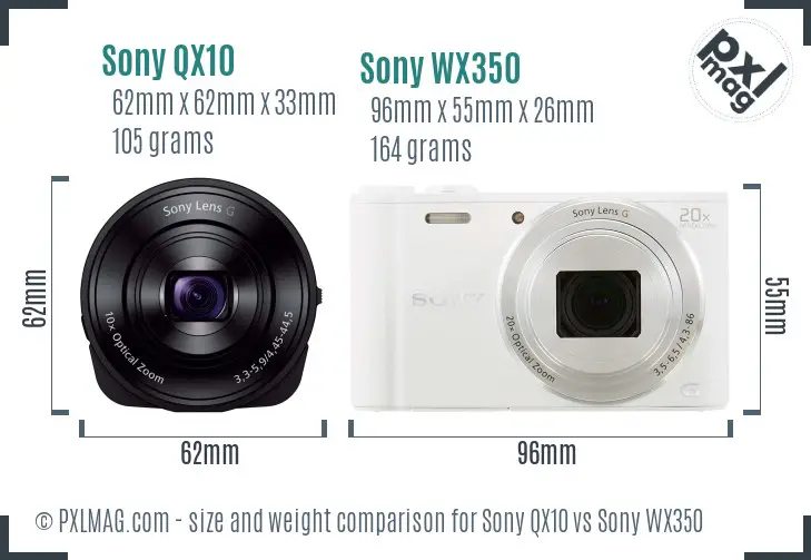 Sony QX10 vs Sony WX350 size comparison