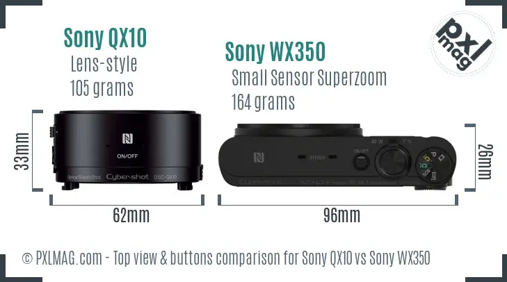 Sony QX10 vs Sony WX350 top view buttons comparison