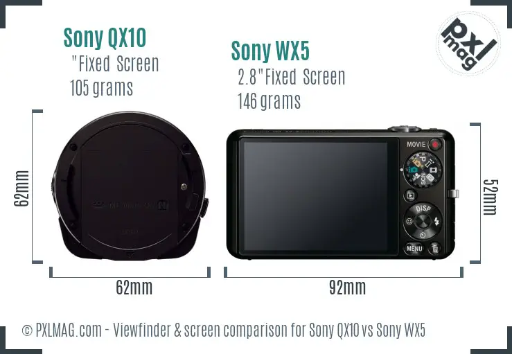 Sony QX10 vs Sony WX5 Screen and Viewfinder comparison