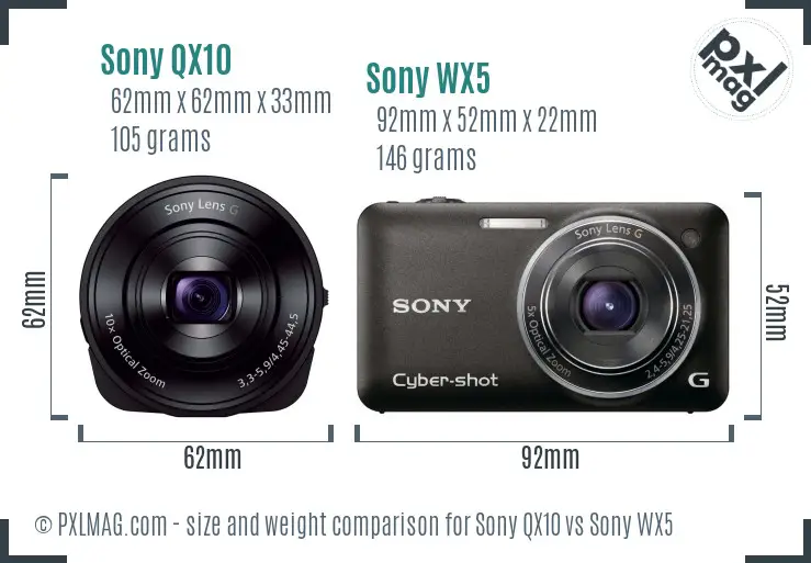 Sony QX10 vs Sony WX5 size comparison