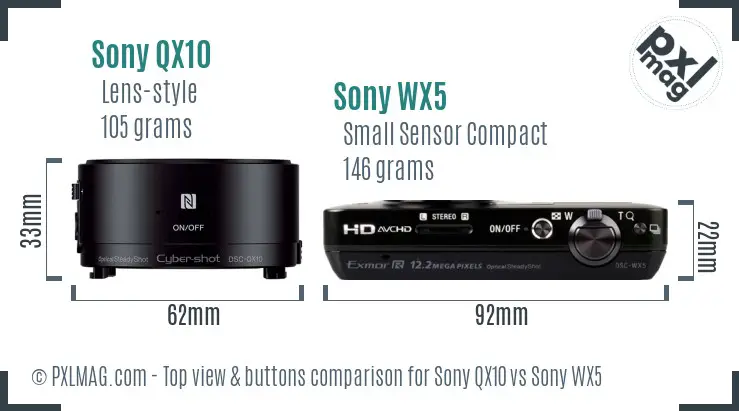 Sony QX10 vs Sony WX5 top view buttons comparison