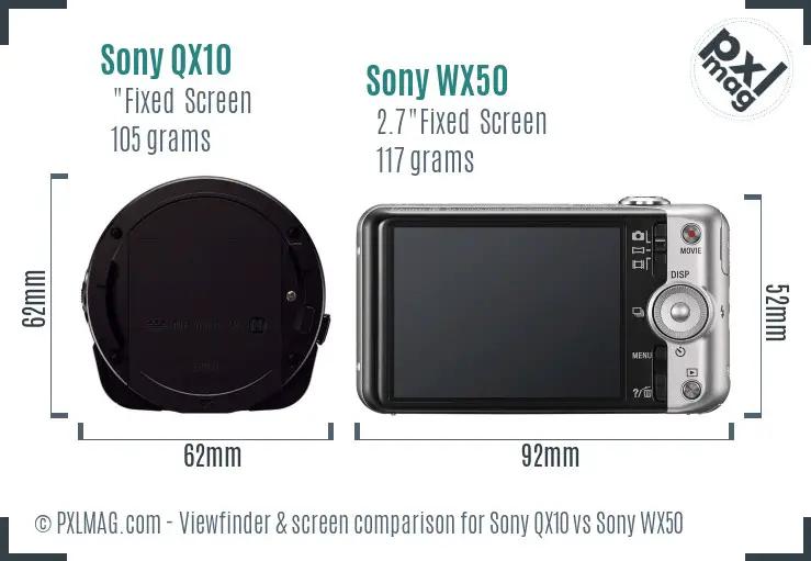 Sony QX10 vs Sony WX50 Screen and Viewfinder comparison