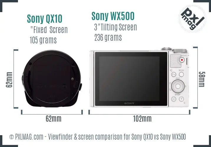 Sony QX10 vs Sony WX500 Screen and Viewfinder comparison