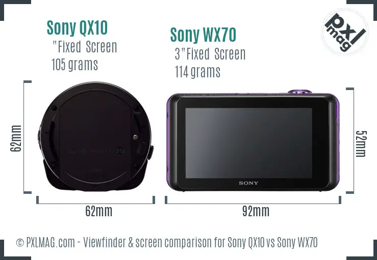 Sony QX10 vs Sony WX70 Screen and Viewfinder comparison