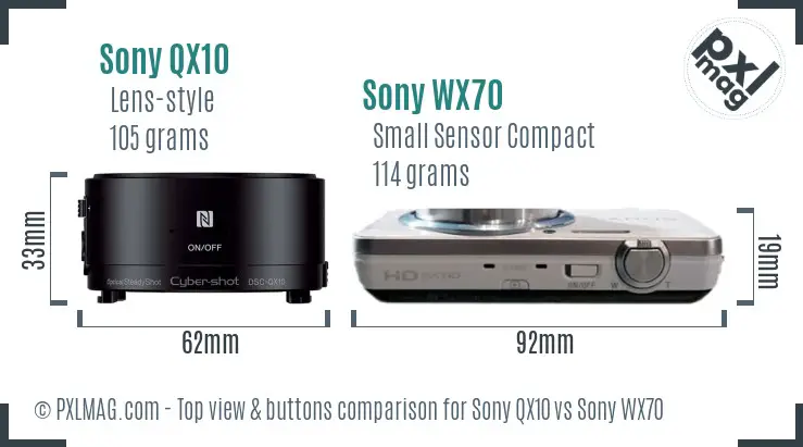 Sony QX10 vs Sony WX70 top view buttons comparison