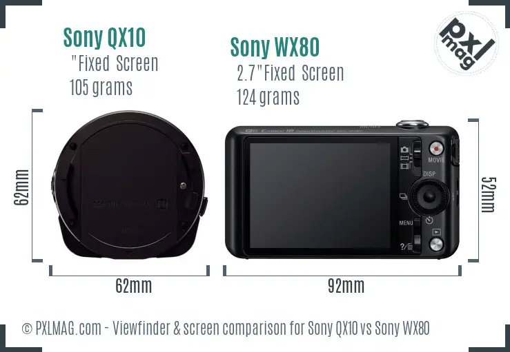 Sony QX10 vs Sony WX80 Screen and Viewfinder comparison