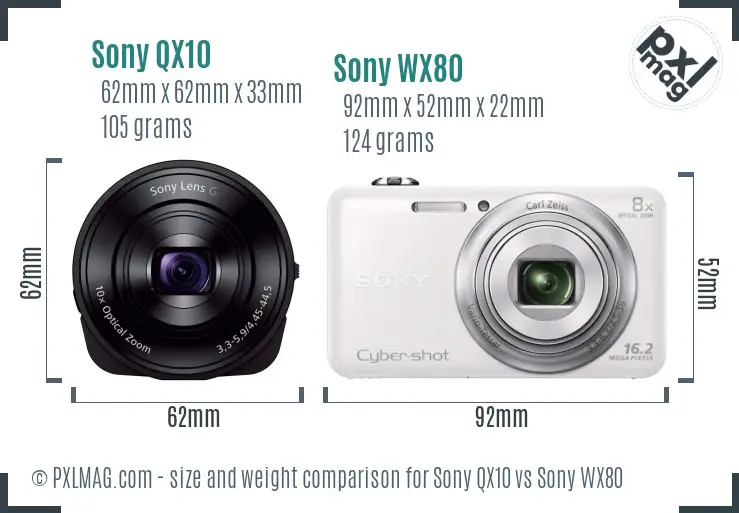 Sony QX10 vs Sony WX80 size comparison