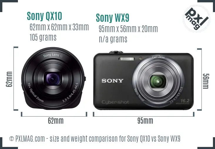 Sony QX10 vs Sony WX9 size comparison