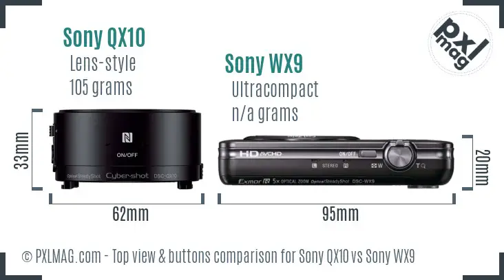 Sony QX10 vs Sony WX9 top view buttons comparison