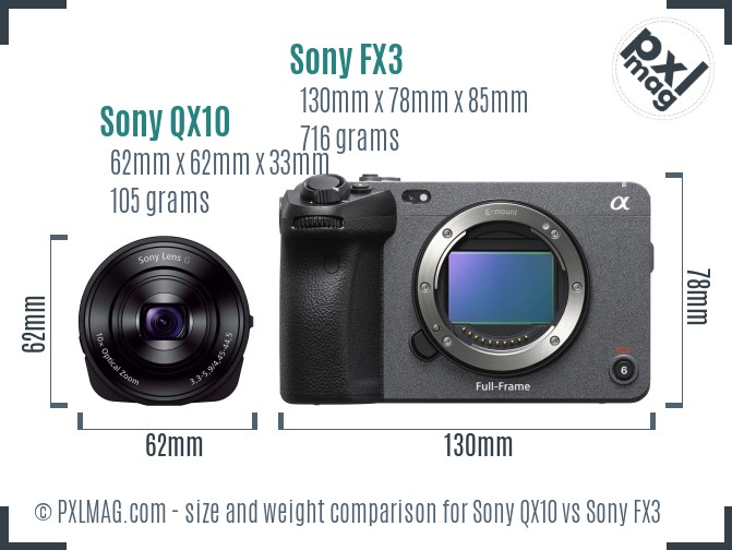 Sony QX10 vs Sony FX3 size comparison Sony QX10 vs Sony FX3 size comparison