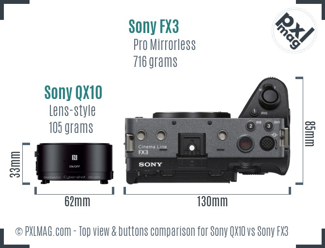 Sony QX10 vs Sony FX3 top view buttons comparison