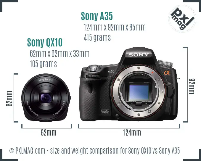 Sony QX10 vs Sony A35 size comparison
