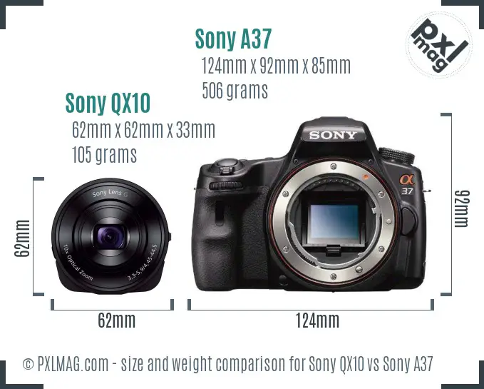Sony QX10 vs Sony A37 size comparison