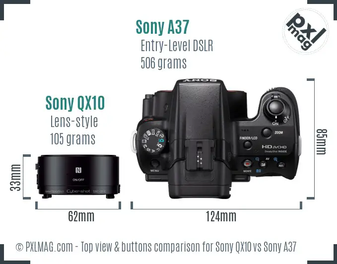 Sony QX10 vs Sony A37 top view buttons comparison