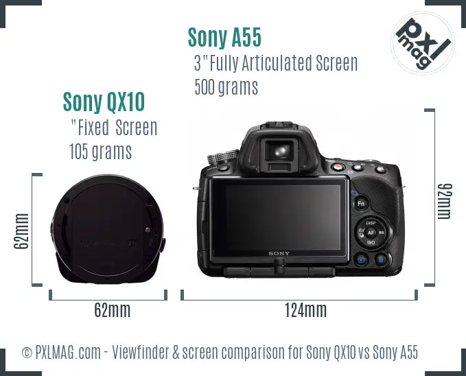 Sony QX10 vs Sony A55 Screen and Viewfinder comparison