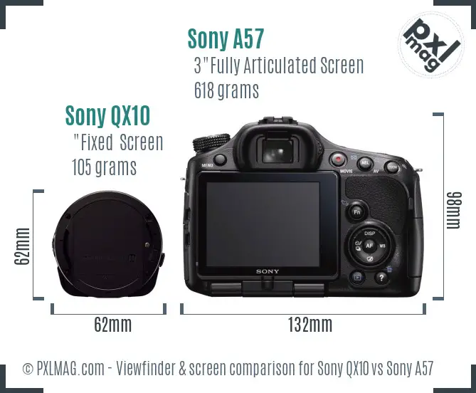 Sony QX10 vs Sony A57 Screen and Viewfinder comparison