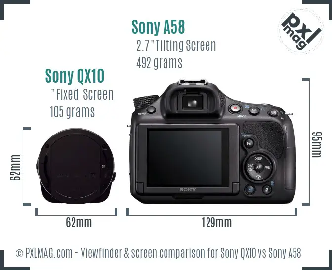 Sony QX10 vs Sony A58 Screen and Viewfinder comparison