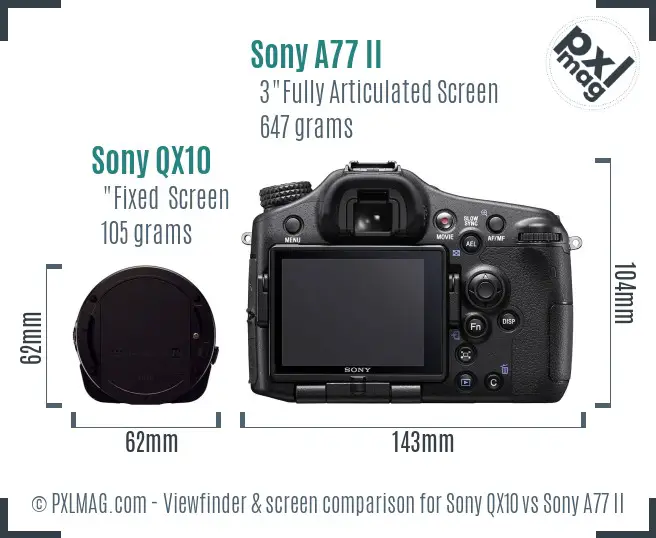 Sony QX10 vs Sony A77 II Screen and Viewfinder comparison