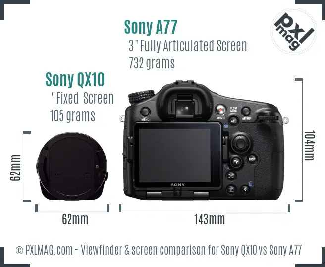 Sony QX10 vs Sony A77 Screen and Viewfinder comparison