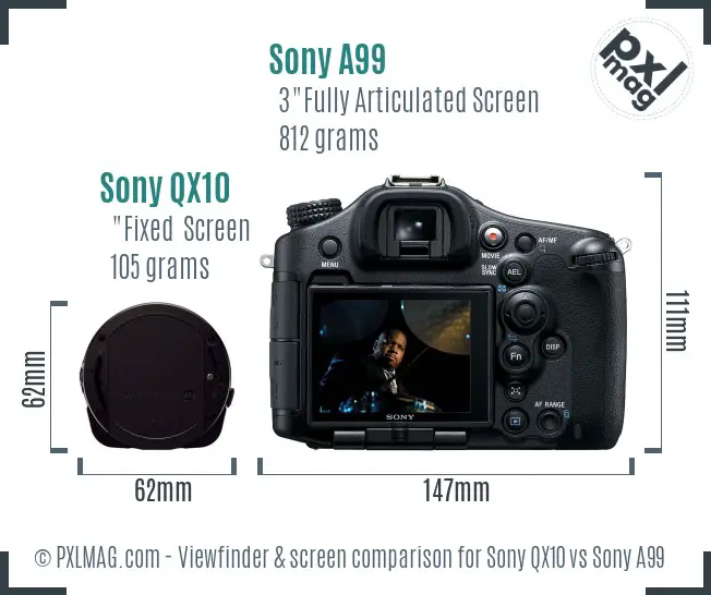 Sony QX10 vs Sony A99 Screen and Viewfinder comparison