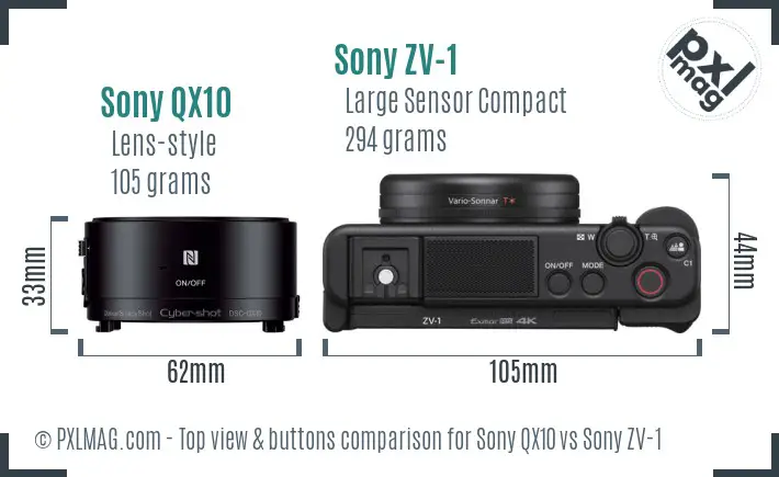 Sony QX10 vs Sony ZV-1 top view buttons comparison