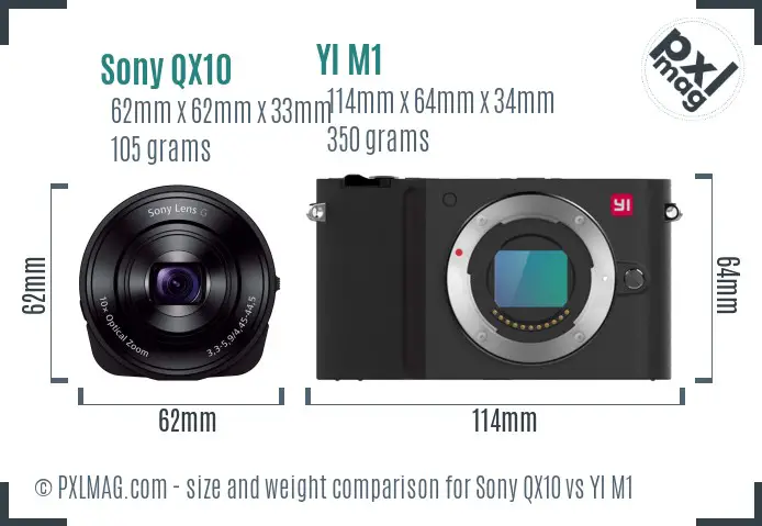Sony QX10 vs YI M1 size comparison