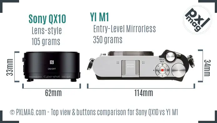 Sony QX10 vs YI M1 top view buttons comparison