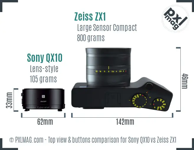 Sony QX10 vs Zeiss ZX1 top view buttons comparison