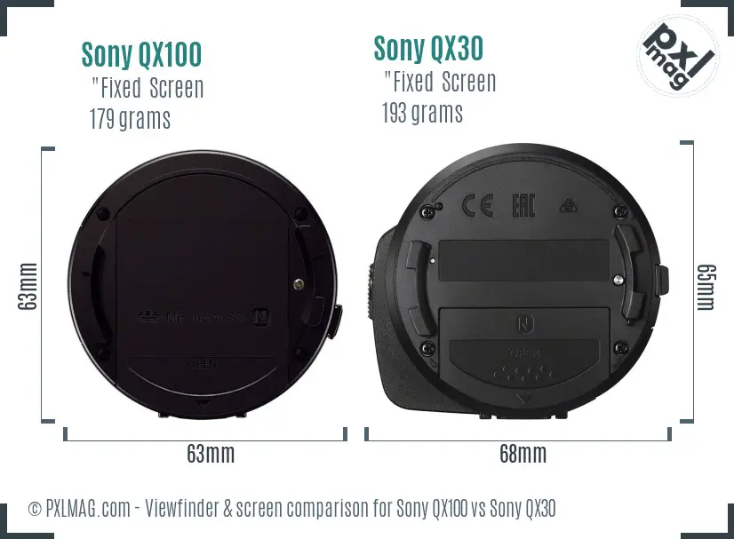 Sony QX100 vs Sony QX30 Screen and Viewfinder comparison