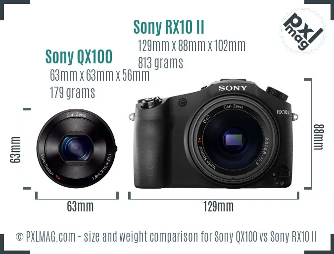 Sony QX100 vs Sony RX10 II size comparison