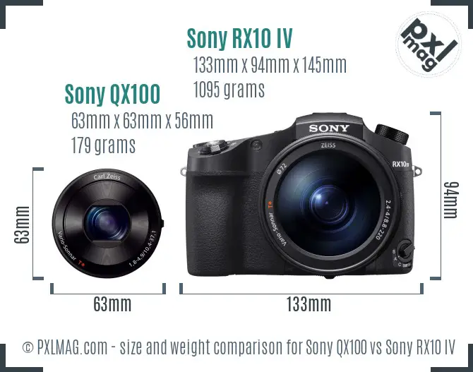 Sony QX100 vs Sony RX10 IV size comparison