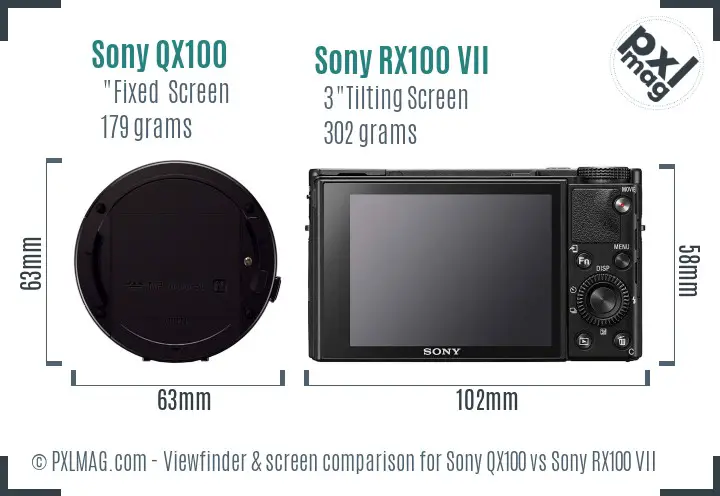 Sony QX100 vs Sony RX100 VII Screen and Viewfinder comparison
