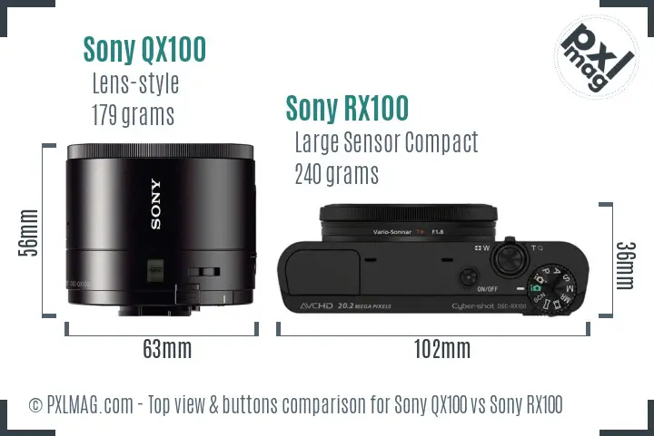 Sony QX100 vs Sony RX100 top view buttons comparison