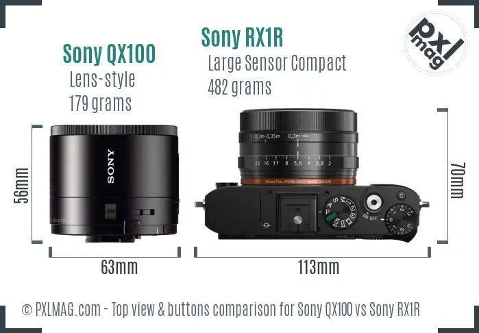 Sony QX100 vs Sony RX1R top view buttons comparison