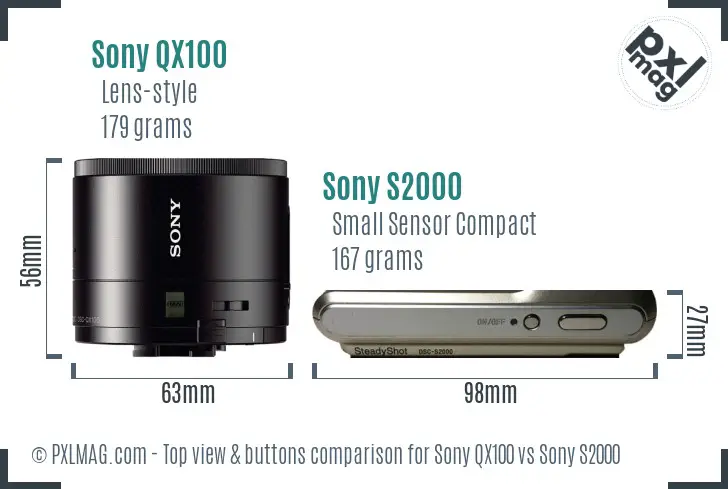Sony QX100 vs Sony S2000 top view buttons comparison