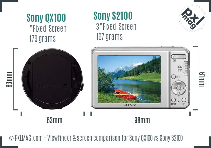 Sony QX100 vs Sony S2100 Screen and Viewfinder comparison