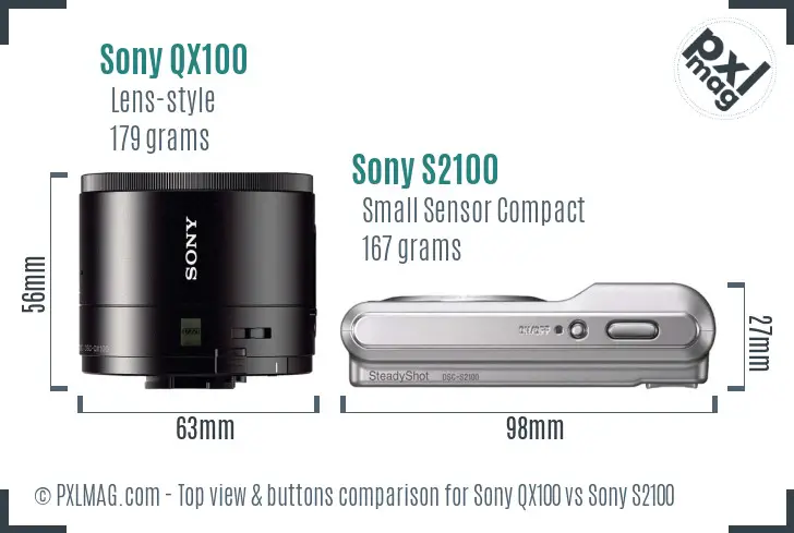 Sony QX100 vs Sony S2100 top view buttons comparison
