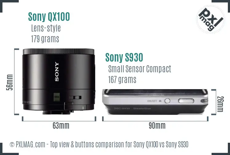 Sony QX100 vs Sony S930 top view buttons comparison