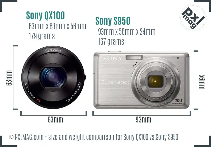 Sony QX100 vs Sony S950 size comparison