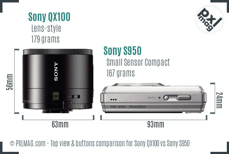 Sony QX100 vs Sony S950 top view buttons comparison