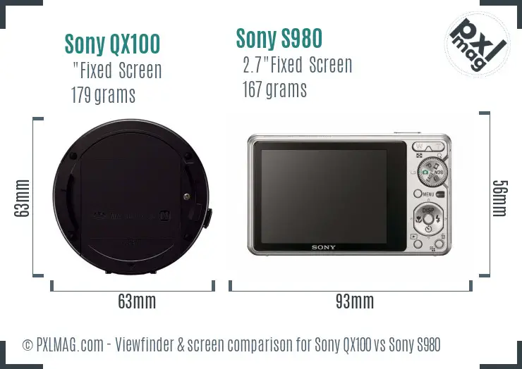 Sony QX100 vs Sony S980 Screen and Viewfinder comparison