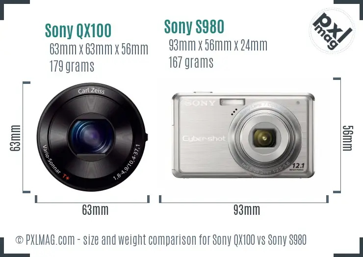 Sony QX100 vs Sony S980 size comparison