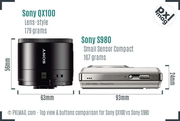 Sony QX100 vs Sony S980 top view buttons comparison