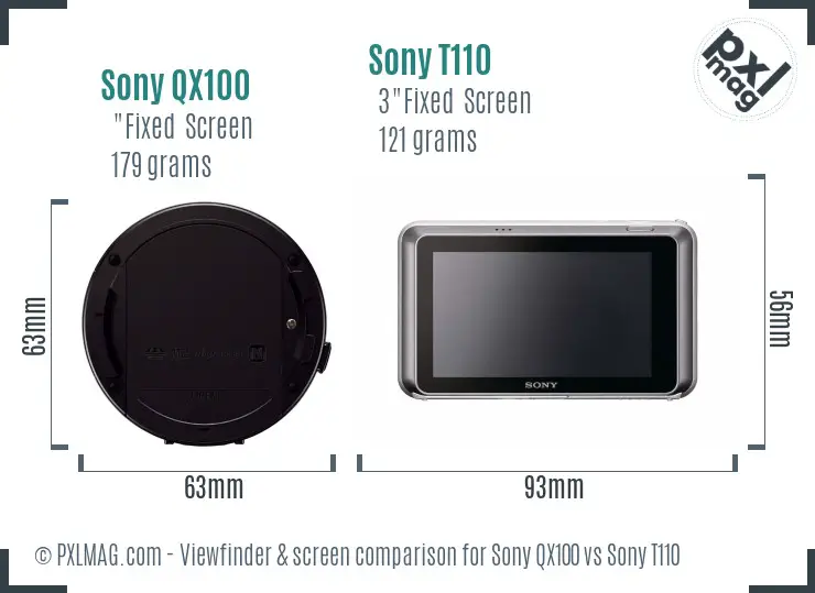 Sony QX100 vs Sony T110 Screen and Viewfinder comparison