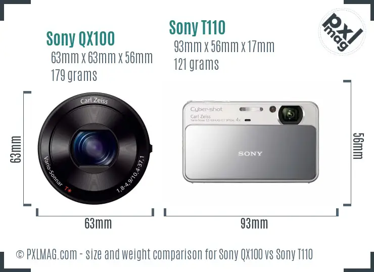 Sony QX100 vs Sony T110 size comparison