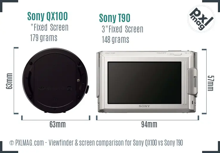 Sony QX100 vs Sony T90 Screen and Viewfinder comparison