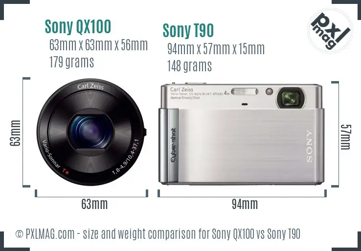 Sony QX100 vs Sony T90 size comparison