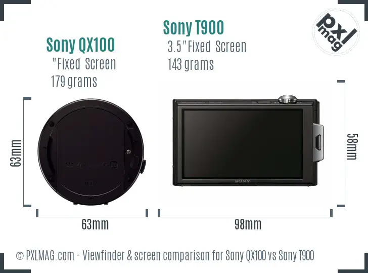 Sony QX100 vs Sony T900 Screen and Viewfinder comparison