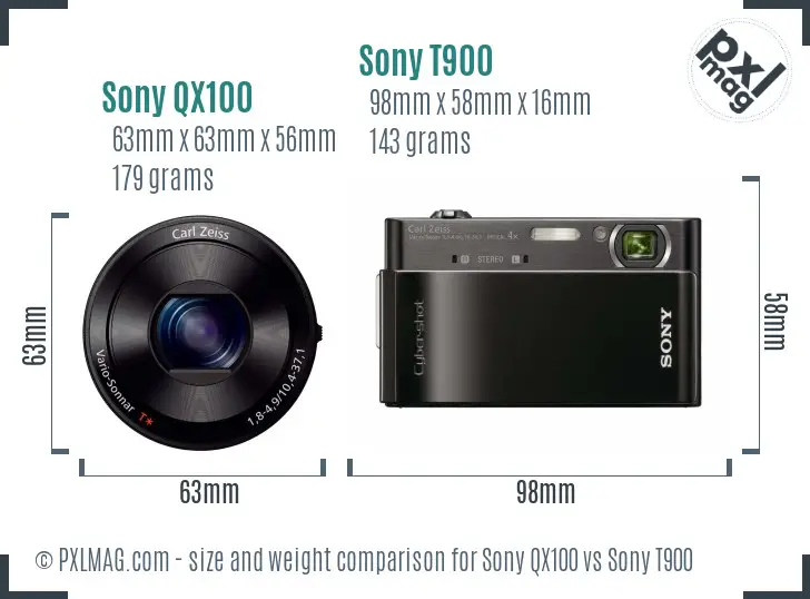 Sony QX100 vs Sony T900 size comparison