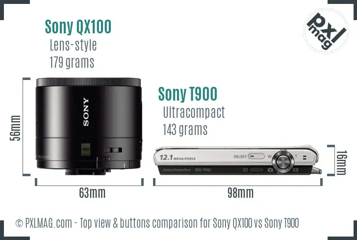 Sony QX100 vs Sony T900 top view buttons comparison